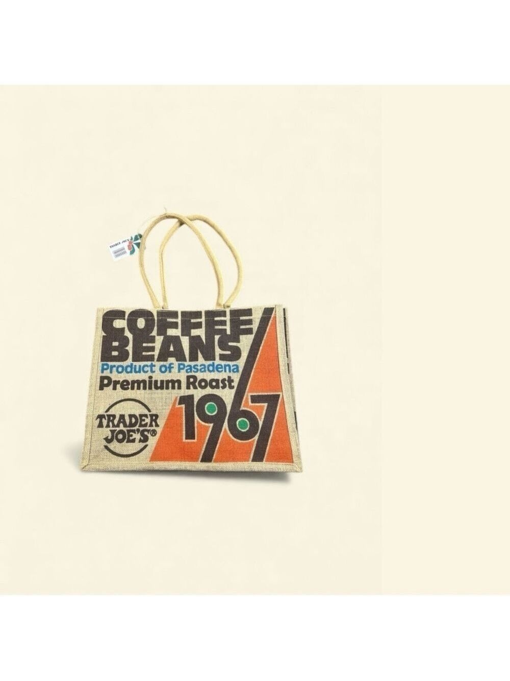 Trader Joe's Stylish Burlap Coffee Beans Tote, Tan and Orange, “1967” NWT - Picture 4 of 5
